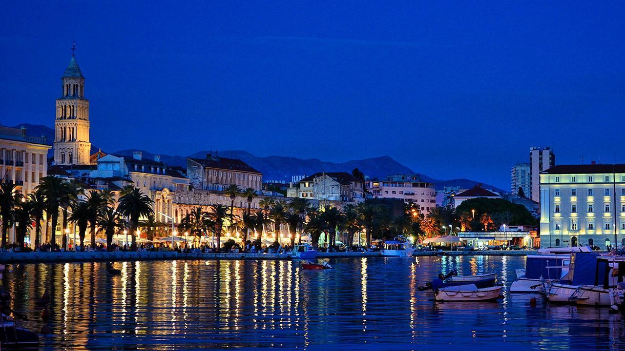 Town of Split and famous Riva under the night