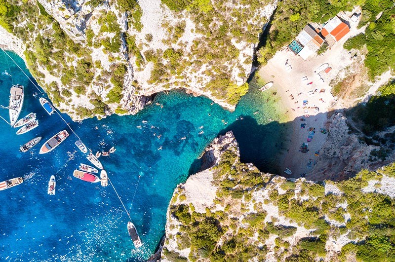 The well-known Stiniva Cove is located on the island of Vis.