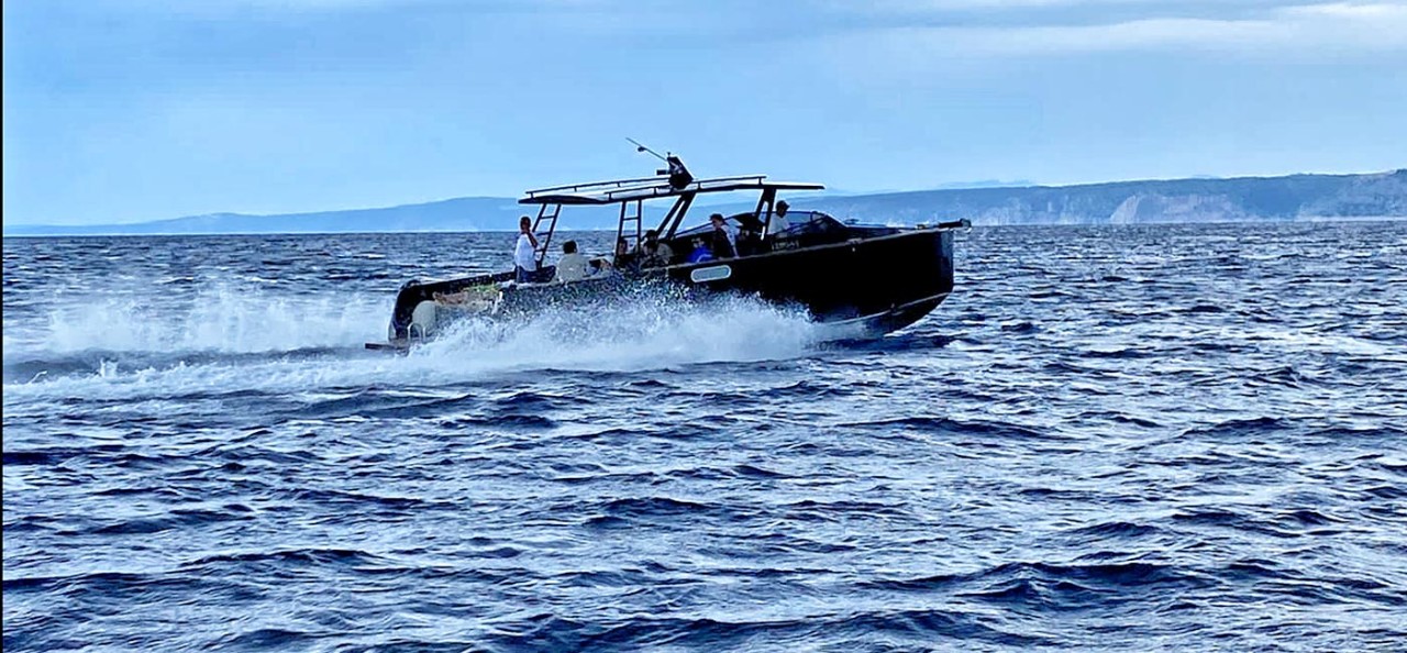 blue shark s split speedboat